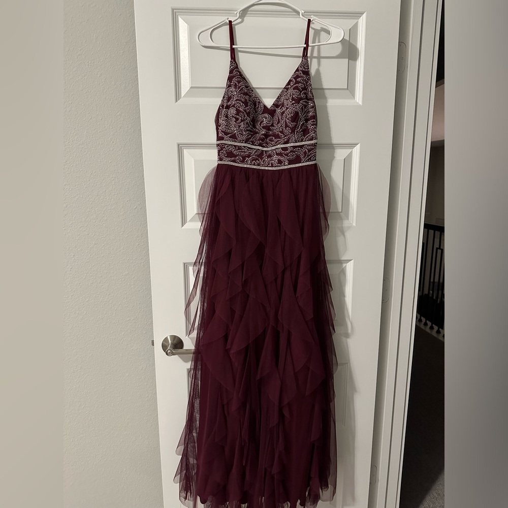 Pear Culture Prom Dress - Maroon w beaded top
